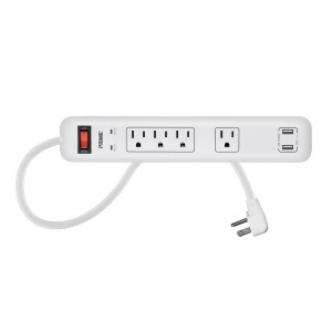 4 Outlet Surge Protector Power Strip with 2 Usb Charging Ports 2.1A Right Angle Plug with 4ft Cord 1200 Joules White - All