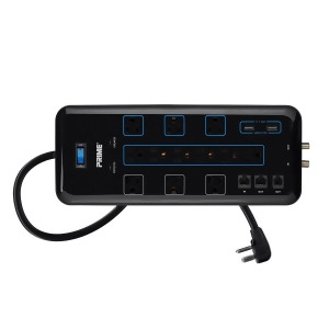 12 Outlet Surge Protector Power Strip with 2 Usb Charging Ports 2.1A Rj11 Rj45 Coax Protection and 6ft Cord 4200 Joules Black - All
