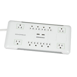 Monoprice 12 Outlet Power Surge Protector w/ 2 Built-In Usb Charger Ports 3420 Joules - All