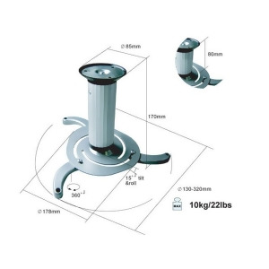 Monoprice Ceiling Bracket for Projectors Max 22 lbs White - All