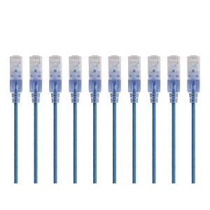 Monoprice SlimRun Cat6A Ethernet Patch Cable Network Internet Cord Rj45 Stranded 550Mhz Utp Pure Bare Copper Wire 10G 30Awg 14ft Blue 10-Pack - All