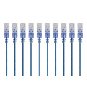 Monoprice SlimRun Cat6A Ethernet Patch Cable Network Internet Cord Rj45 Stranded 550Mhz Utp Pure Bare Copper Wire 10G 30Awg 7ft Blue 10-Pack - All