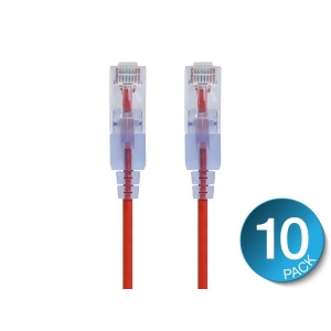 Monoprice SlimRun Cat6A Ethernet Patch Cable Network Internet Cord Rj45 550Mhz Utp Pure Bare Copper Wire 10G 30Awg 7ft Red 10-Pack - All