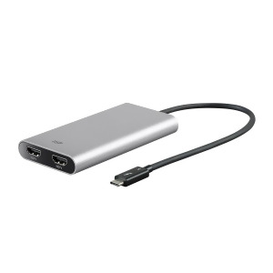 Monoprice Thunderbolt 3 Dual Hdmi 2.0 Output Adapter Silver with 15 watts of power 4K 60Hz Adapter Cable for Intel Apple MacBook Pro Google Chromebook