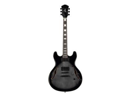 Monoprice Indio Boardwalk Flamed Maple Hollow Body Electric Guitar - Charcoal, With Gig Bag 