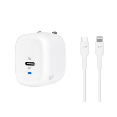 Monoprice iPhone Pro Charging Bundle - MFi Certified 1.2m (4ft) Rapid Charge Cable and 20W 1-port PD GaN Technology Foldable Wall Charger White, Power Delivery for iPad, iPhone 12/11/Pro/Max/XR/XS/X 