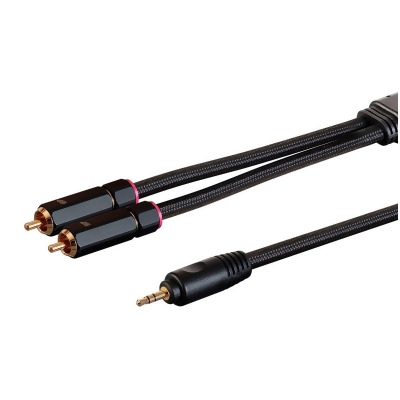 Monoprice 3.5mm to 2-Male RCA Adapter Cable - 3 Feet - Black | Gold Plated Connectors, Double Shielded With Copper Braiding - Onix Series 
