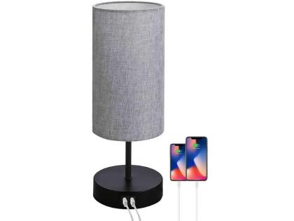 Bedside Lamp with USB port - Touch Control Table Lamp for Bedroom Wood 3 Way Dimmable Nightstand Lamp with Round Flaxen Fabric Shade for Living Room Kids Room College Dorm Office (Bulb Included) 