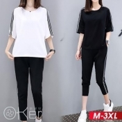 夏季時尚運動T恤+九分褲套裝 M-3XL O-ker歐珂兒 166837-C 夏季時尚運動T恤+九分褲套裝 M-3XL O-ker歐珂兒 166837-C