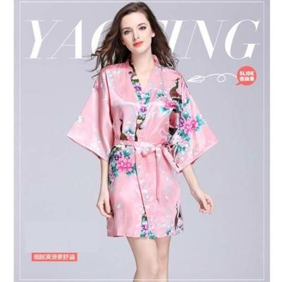 涼感仿真絲日系彩花浴袍睡衣 和服居家服 