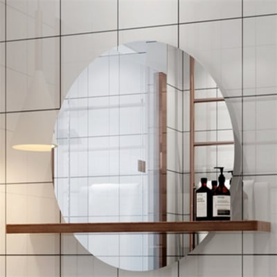 圓鏡 鏡子 60cm帶置物架 衛浴鏡 北歐浴室鏡子 衛生間壁掛裝飾鏡圓鏡廁所洗手間帶置物架梳妝圓形鏡 