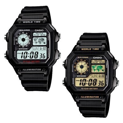 casio卡西歐 世界地圖矽膠電子手錶(ae-1200wh) 