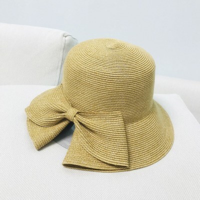 日本蝴蝶結后開叉復古優雅輕便細草防曬度假折疊漁夫帽女夏天草帽1入 
