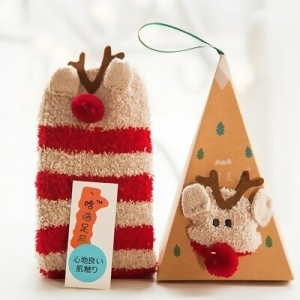 珊瑚絨聖誕盒裝 大人款 聖誕毛巾襪子 中筒襪 地板襪 造型襪 聖誕節交換禮物sv6327居家寶盒