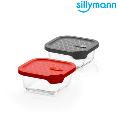 韓國sillymann 100%鉑金矽膠微波烤箱輕量玻璃保鮮盒(正方型500ml) 