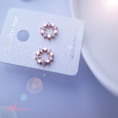 韓國小星鑽圈造型 925銀針 耳環bonjouracc 