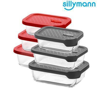 韓國sillymann 長方型三件組-100%鉑金矽膠微波烤箱輕量玻璃保鮮盒組 
