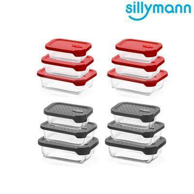 韓國sillymann長方型家庭六件組-100%鉑金矽膠微波烤箱輕量玻璃保鮮盒組 
