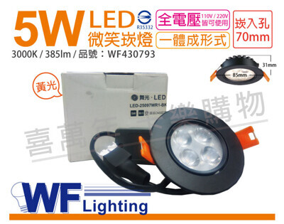 舞光led 5w 3000k 黃光 25度 7cm 全電壓 黑色鋁 可調角度 微笑 崁燈