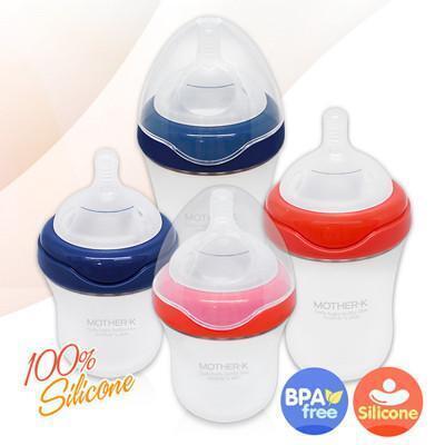 韓國 mother-k自然乳感矽膠奶瓶 180ml(柚子色/藍莓色) 