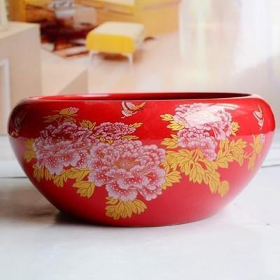 喜慶陶瓷景德鎮中國紅瓷盆水淺現代簡約水仙花盆金魚缸盆栽 