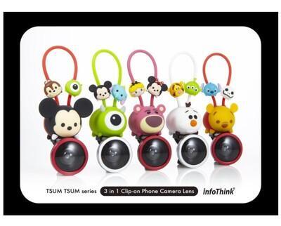 infothink tsum tsum 超廣角 魚眼/微距三合一手機鏡頭夾 小熊維尼 米奇 雪寶 
