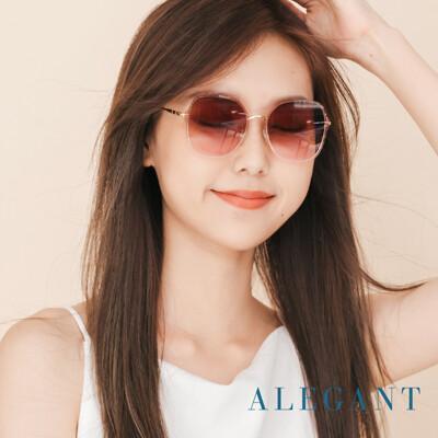 輕時尚漸層蜜糖玫瑰棕粉果凍透視金屬鏡框設計墨鏡uv400太陽眼鏡alegant 
