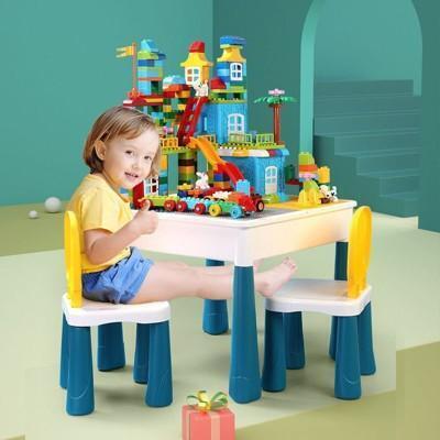 多功能 積木桌 吃飯桌 遊戲桌 學習桌 附小熊椅 可放太空沙 動力沙 益智玩具yf17648 