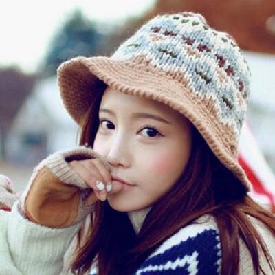 韓版可愛提花復古圖案保暖針織毛帽子 g1709 