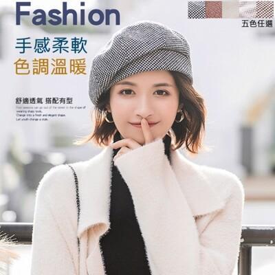 英倫復古毛呢八角貝蕾帽 