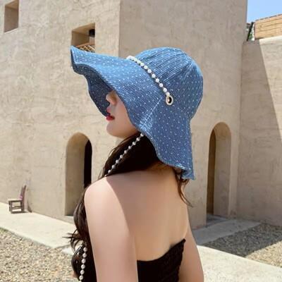 大檐珍珠鏈條漁夫帽 夏季出遊 盆帽 防曬帽 遮陽帽 太陽帽子 
