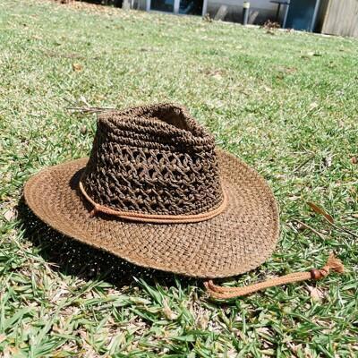 西部牛仔手工紙草帽牛仔帽 男女款戶外出遊海邊沙灘帽 防曬遮陽帽子 