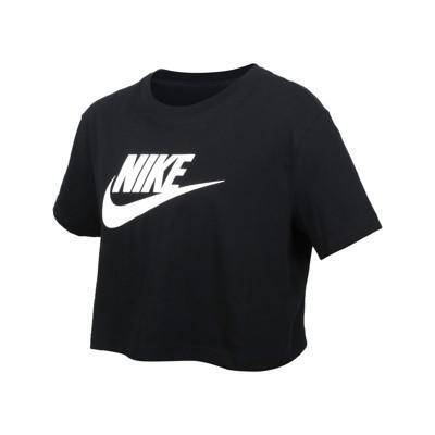 nike 女短版短袖t恤-純棉 寬版 休閒 上衣 慢跑 黑白 