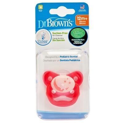美國dr brown 布朗博士prevent功能性夜光安撫奶嘴 粉2入12個月+(附收納盒) 