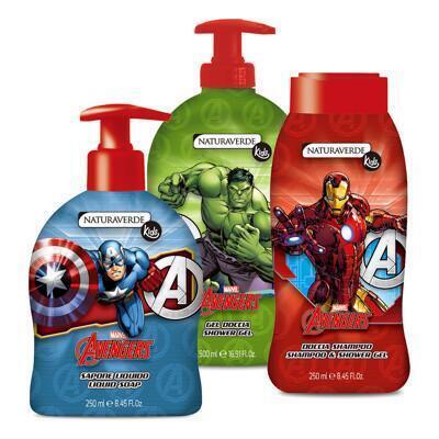 義大利原裝進口avengers卡通兒童洗髮沐浴露超值組(三件組)送avengers拉鍊袋牙刷 