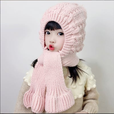 韓版可愛超萌女童毛線帽 現貨爆款嬰兒帽 冬加絨兒童帽子圍巾一體帽秋冬寶寶帽子厚 交換禮物