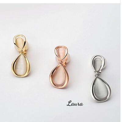 -laura - 夾式耳環 貓眼水滴 1入=1對販售