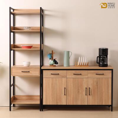 wakuhome 瓦酷家具 格萊斯原切木工業風中抽展示架+4.5尺餐櫃 b001-702+705-b