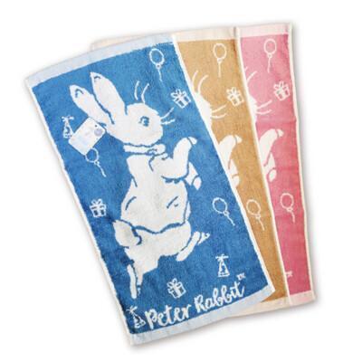 台灣製 彼得兔 純棉 童巾-跑步款 雙色緹花 洗臉巾 比得兔 毛巾/兒童毛巾 1655 兔子媽媽 