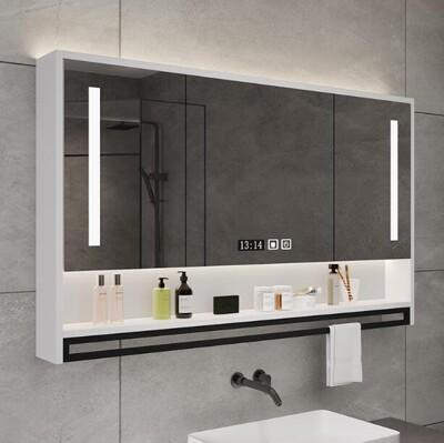 化妝鏡 智能浴室鏡櫃 掛墻式帶背光燈防霧衛生間鏡子置物架單獨收納一體櫃 