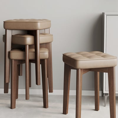實木軟包餐椅 家用凳子 現代簡約木椅子 客廳板凳 可疊放餐桌凳子書桌 