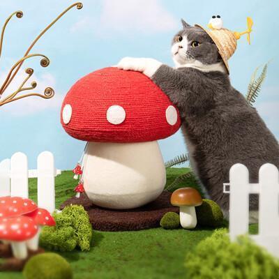 蘑菇造型貓抓板 立式劍麻磨爪 貓爬架 貓玩具 