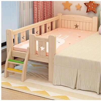 實木兒童床 帶護欄小床 嬰兒男孩女孩公主床 單人床邊床 加寬拼接大床 