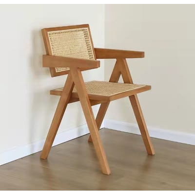 椅子 餐椅 靠背椅 休閒椅 藤編椅 北歐實木藤椅 天然藤椅子 家用 陽台 簡約靠背扶手藤編餐椅 
