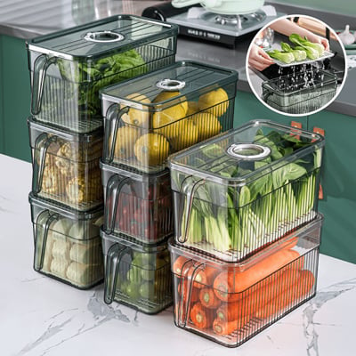 冰箱保鮮收納盒 小款 可計時 可瀝水冰箱收納盒 雞蛋盒 蔬果盒 瀝水保鮮盒 冰箱抽屜 食物保鮮盒 