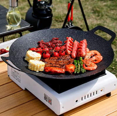 戶外露營烤盤 韓式烤肉盤 卡式爐燒烤盤鐵板燒 家用麥飯石煎盤烤肉鍋 