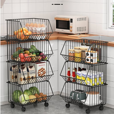 廚房置物架 落地多層可移動 家用小推車放蔬菜籃子菜筐玩具收納架 