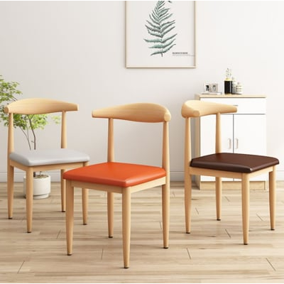 北歐餐椅 輕奢仿實木鐵藝牛角椅 現代簡約凳子 靠背椅 家用休閑餐桌椅 
