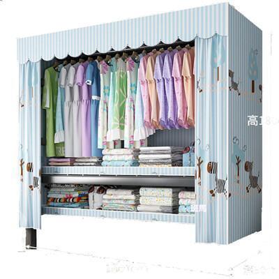 簡易衣櫃 全鋼架 加粗加固 結實耐用 免安裝 家用臥室 經濟型 收納布衣櫃 