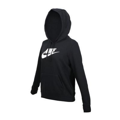nike 女長袖連帽t恤-休閒 刷毛 保暖 上衣 帽t 黑白 